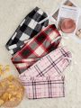 3pcs Plaid Print Tie Waist Sleep Pants