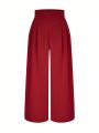 Plus Size Solid Color Pleated Wide Leg Pants