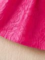 SHEIN Kids FANZEY Toddler Girls' Solid Color Rose Texture Flutter Sleeve Dress