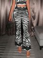 SHEIN SXY Women'S Zebra Stripe Lace Print Flared Pants/Trousers