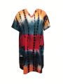 SHEIN LUNE Plus Tie Dye Dual Pocket Drop Shoulder Tee Dress