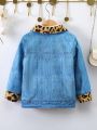 Young Girl 1pc Leopard Borg Collar Flap Detail Coat