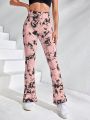 SHEIN Yoga Trendy Tie Dye Flare Leg Sports Pants