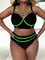 SHEIN Swim SXY Plus Contrast Binding Push Up Bikini Swimsuit