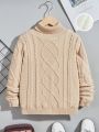 SHEIN Tween Boy Turtleneck Cable Knit Sweater
