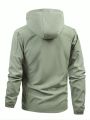 Men'S Hooded Sporty Jacket With Letter Pattern, Zipper Closure & Drawstring