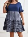 EMERY ROSE Plus Size Colorblock Plaid Patterned Dress