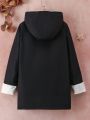 Tween Girl 1pc Flap Pocket Teddy Lined Hooded Coat