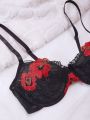 Women's Floral Embroidery Mesh Sexy Lingerie Set