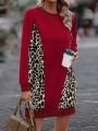 Leopard Print Thermal Lined Sweatshirt Dress