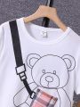 SHEIN Kids QTFun Boys Bear Print Tee & Plaid Shorts