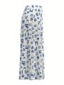 EDUVISMO ART Women's Printed Full-length High Slit Maxi Skirt