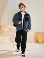 SHEIN Tween Boy Flap Pocket Teddy Coat