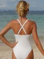 SHEIN Swim Mod Solid Color Underwire One-Piece Swimsuit With Crossed Back