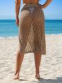 1pc Tie Side Eyelet Knitted Cover Up Skirt