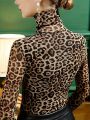 Women'S Leopard Print Turtleneck T-Shirt