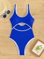 Women's Color Block Hollow Out One-piece Swimsuit