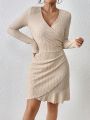 SHEIN Frenchy Ladies' Wrap Front Pleated Long Sleeve Dress
