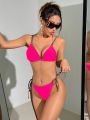 SHEIN Swim BAE Women's Solid Color Bikini Swimsuit With Thin Shoulder Straps