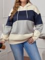 SHEIN LUNE Plus Size Color Block Hoodie With Drop Shoulder