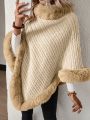 SHEIN Essnce Fuzzy Batwing Sleeve Sweater With Patchwork