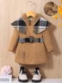SHEIN Baby Girl Plaid Print Borg Collar Belted Coat