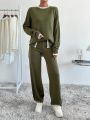 SHEIN Essnce Contrast Trim Drop Shoulder Sweater & Knit Pants