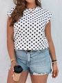 SHEIN LUNE Polka Dot Printed Plus Size T-Shirt