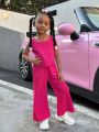 SHEIN Kids FANZEY Toddler Girls' Asymmetric Hem Tank Top And Long Pants Set