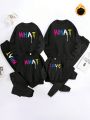 2pcs/Set Girls' Colorful Text & Slogan Print Sweatshirt And Sweatpants, Autumn And Winter