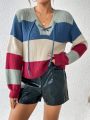 SHEIN Essnce Color Block Lace Up Front Sweater