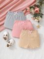 Baby 3pcs Bow Front Lettuce Trim Shorts