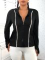 Plus Contrast Piping Thumbholes Sports Jacket