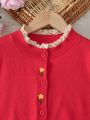 Young Girl Floral Embroidery Knit Open Front Cardigan