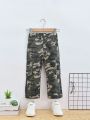 Young Girl Camo Print Flap Pocket Side Cargo Jeans