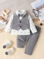 Baby Boys' Vest, Pants And Shirt 3pcs/Set With Bear Print For Fall