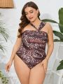 SHEIN Swim Classy Plus Size Women'S Leopard Print One Piece Swimsuit