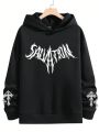 Men's Plus Size Drop Shoulder Letter Print Hoodie