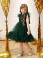 SHEIN Kids CHARMNG Young Girl Sequin Insert Ruffle Trim Mesh Overlay Party Dress