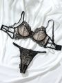 Embroidery Mesh Patchwork Sexy Lingerie Set