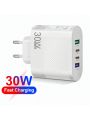 White 3.5a Mobile Phone Charger With Multiple Interfaces Including 2 Type-c Pd And 2 Usb Charging Ports. Travel Charger For Xiaomi, Huawei Devices, Adapter