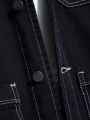 Men's Patchwork Pocket Contrast Stitching Denim Shirt