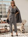 SHEIN Privé Women's Cape Sleeve Suit Jacket And Pants Set