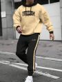 Men's Plus Size Letter Printed Hoodie And Pants Set