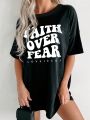 Slogan Graphic Drop Shoulder Tee