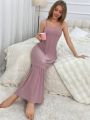 SHEIN Valentines Ladies' Ruffle Hem Sleepwear Dress