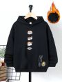 SHEIN Kids KDOMO Boys' Casual Loose Fit Knit Hoodie With Cartoon And Letter Print