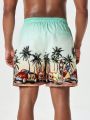 Cocotree & Car Printed Gradient Drawstring Waist Beach Shorts For Men