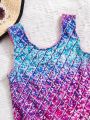 SHEIN Young Girl Knitted One-Piece Leisure Vacation Swimsuit