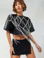 Asavvy SHEIN SXY Drop Shoulder Beaded Detail Crop PU Leather Top